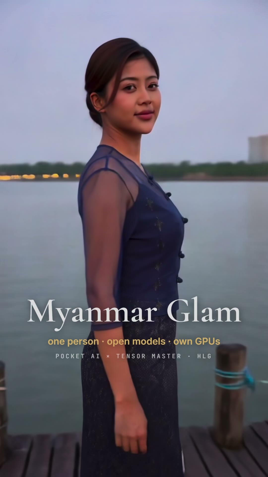 End card on the jetty at dusk: one person, open models, own GPUs